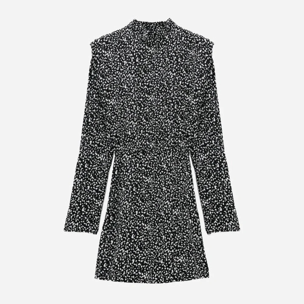 NEW Zara Black White & Gray Print Mini Dress Longsleeve